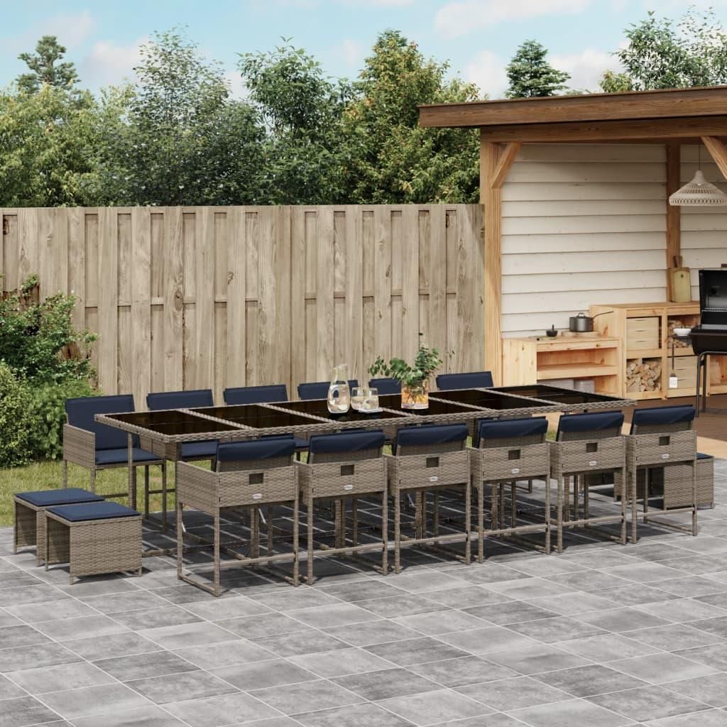 Maison Exclusive - 17-teiliges Garten-Ess-Set mit Kissen, grau, Polyrattan