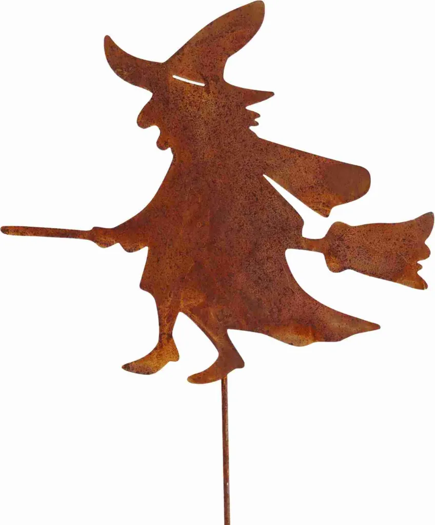 Décoration de Jardin Vintage Sorcière en Métal avec Patine Rouille