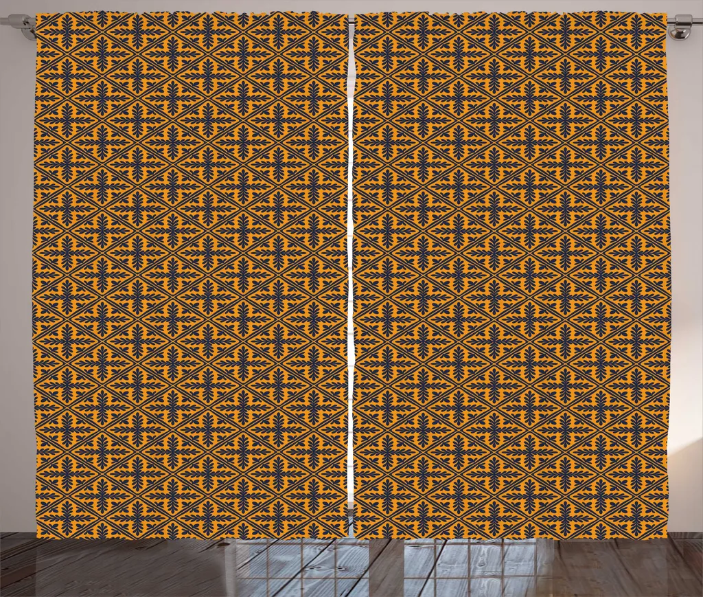 Rideau Salon Grande Largeur 280x225cm Motif Azulejo Orange Violet