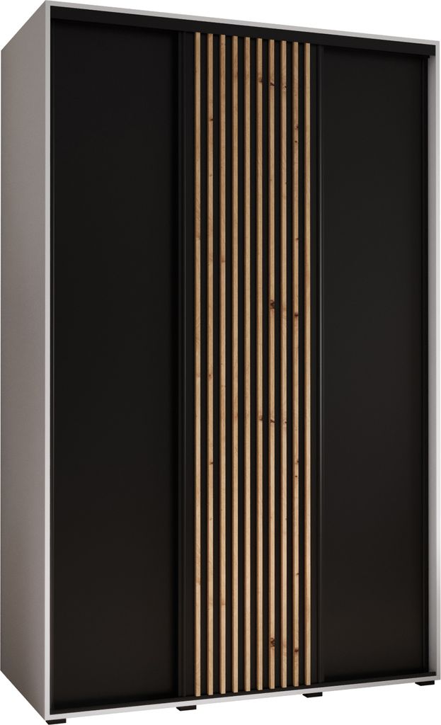 MEBLE KRYSPOL Lanko 1 Schrank mit 3 Schiebetüren - 235,2x160x60 cm - Weiß Schwarz Artisan