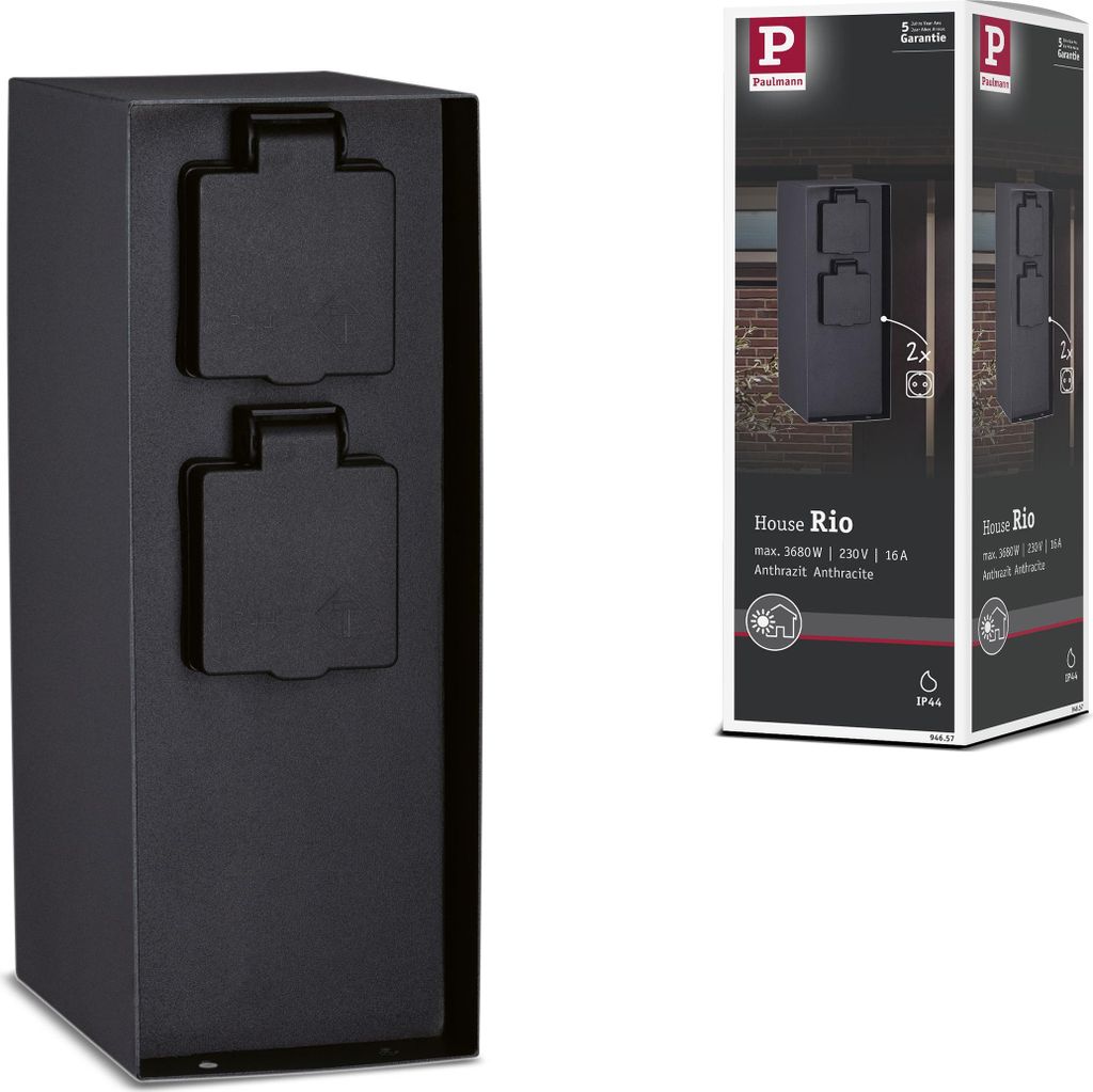 Paulmann Steckdosensäule 2-fach Rio, B 0.085m H 0.23m, IP44 Produktbild 