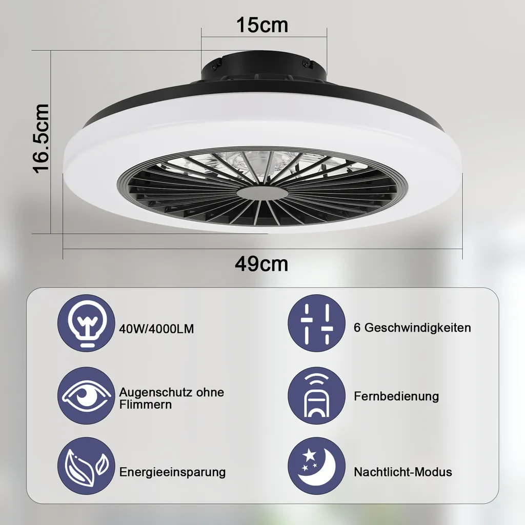 ZMH Ventilateur de Plafond avec Éclairage LED 40W et Télécommande - 2