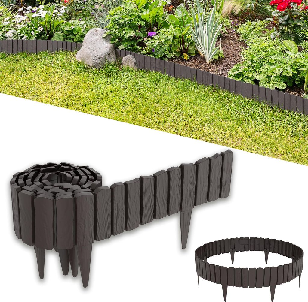 FIVMEN 4,6 m Holzoptik Beeteinfassung aus PP Kunststoff, Beetumrandung Rasenkante Können Gespleißt Werden Gartenpalisade Beetzaun Blumenbeet Unte...