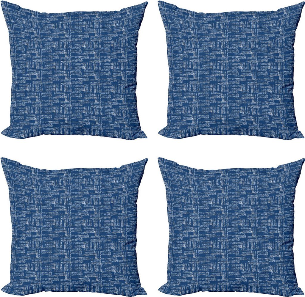 ABAKUHAUS Blau und weiß Kissenbezug Set (4 Stück), Stripy Tie Dye-Effekt, Moderner Doppelseitiger Digitaldruck, 60 cm x 60 cm, Kobalt-Blau und Weiß