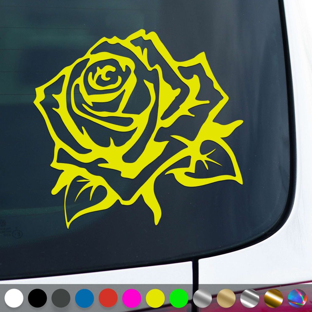 PantherPixel Rose Aufkleber Blumen Kletterrosen Pfingstrosen Sticker Auto Geschenkidee Farbe Neon-Gelb