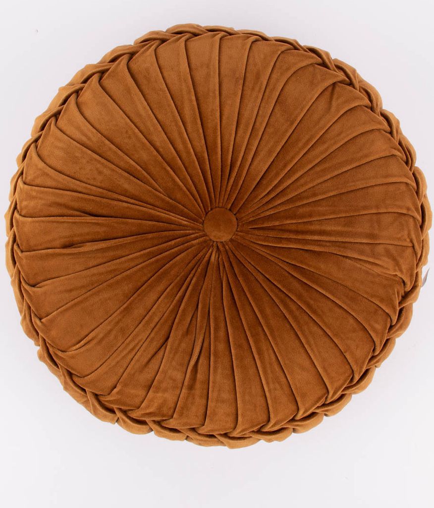 Kissen Samtkissen rund dunkles camel braun 60x12cm Produktbild 