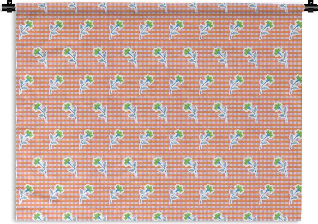 MuchoWow Wandteppich Wandbehang Blumen - Rauten - Muster 120x90 cm Tapisserie Dekoration Wandtuch - Wohnen - Aufhänger für die Wand