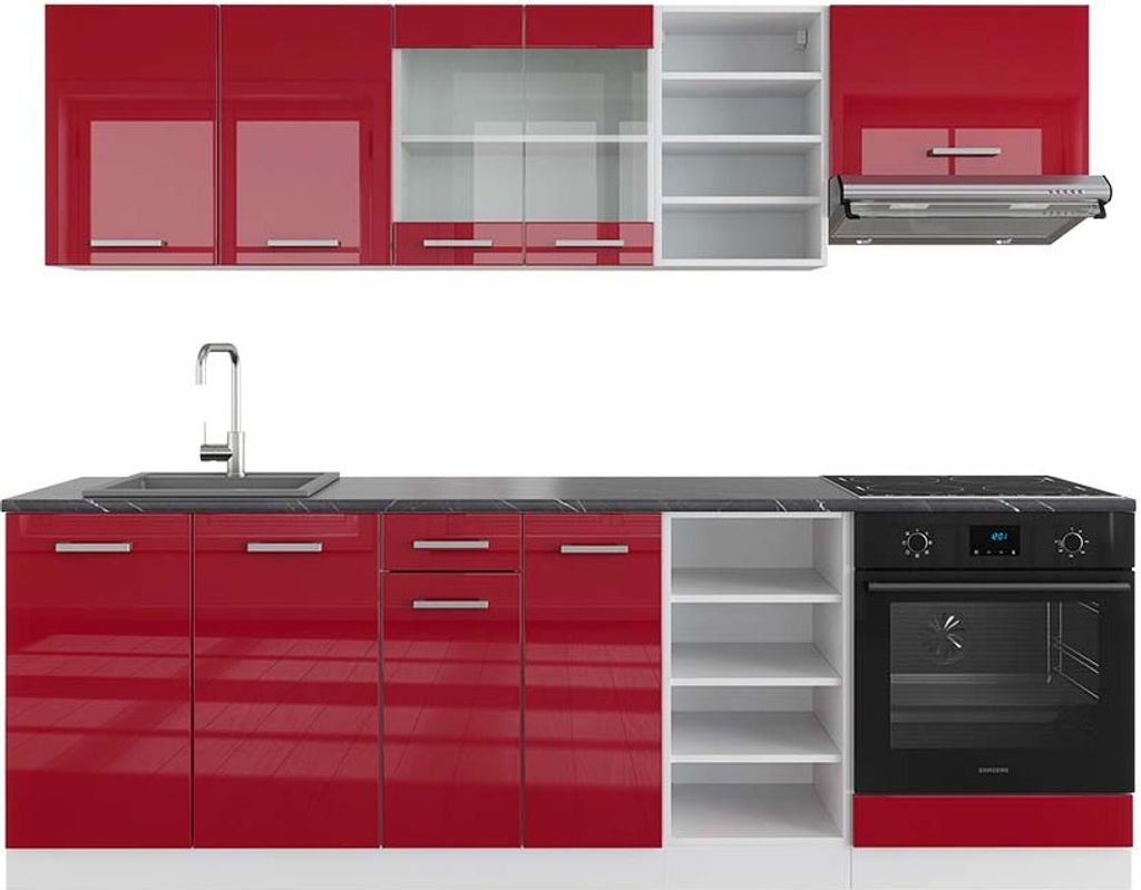 Küchenzeile Vicco R-Line Rot Hochglanz/Weiß 240 cm , AP Anthrazit, Model 42746