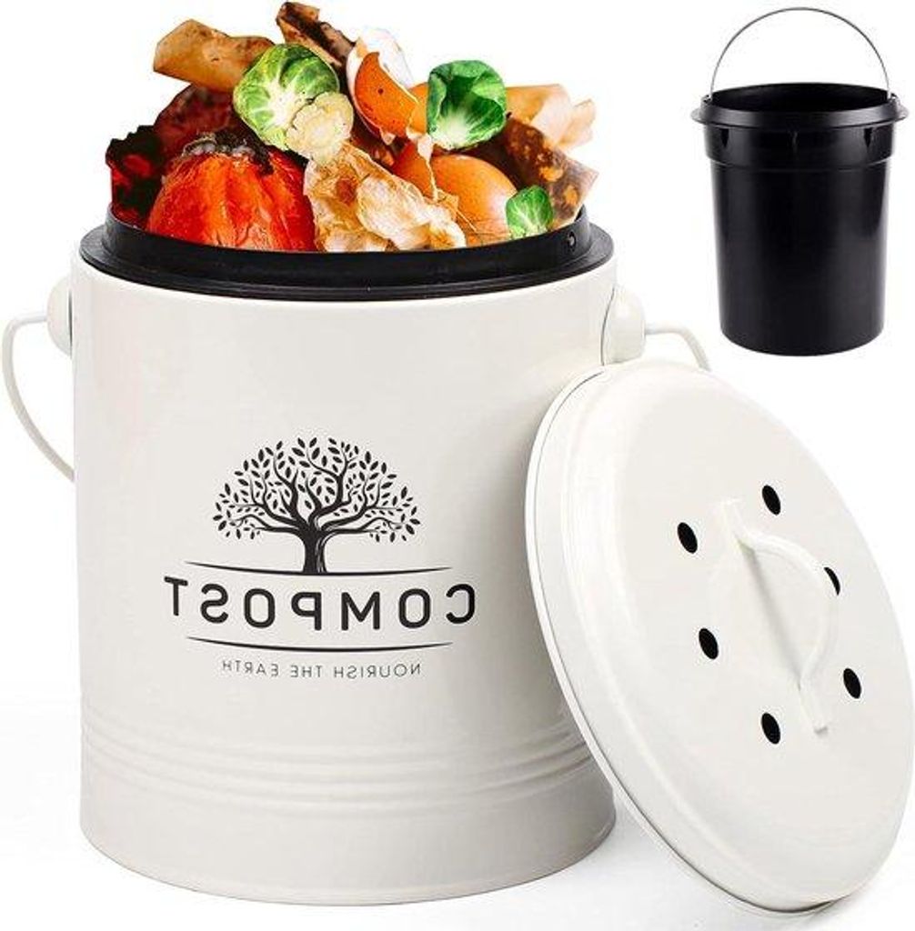 Kleine Indoor-Compost-Behälter 13 Gallonen mit Deckel und Innenseparator - inklusive Kohlenstofffilter - für Innengärten und Küchen