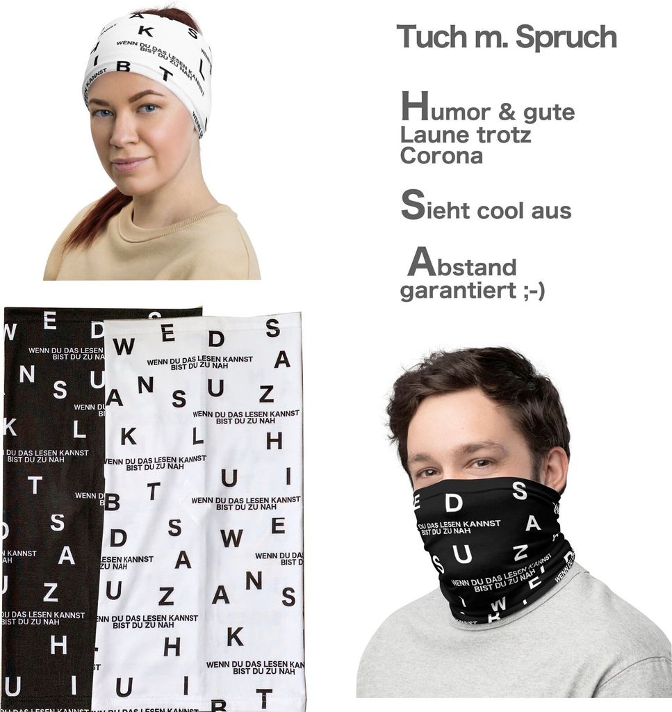 Lucadeau 2 x Multifunktionstuch mit Spruch WENN DU DAS LESEN KANNST, BIST DU ZU NAH, Motorrad Bandana, Kopftuch, Schlauschal, witziges Geschenk