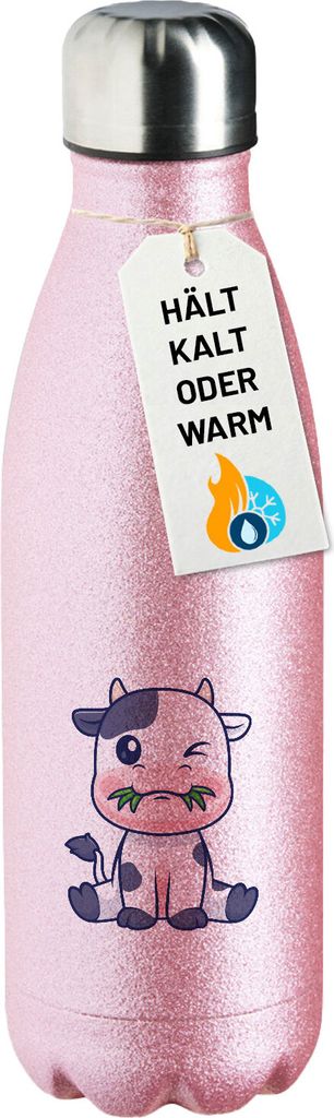 Huuraa Trinkflasche Kälbchen Baby Kuh 500ml Pink Edelstahl Wasserflasche Trinkflasche Geschenkidee