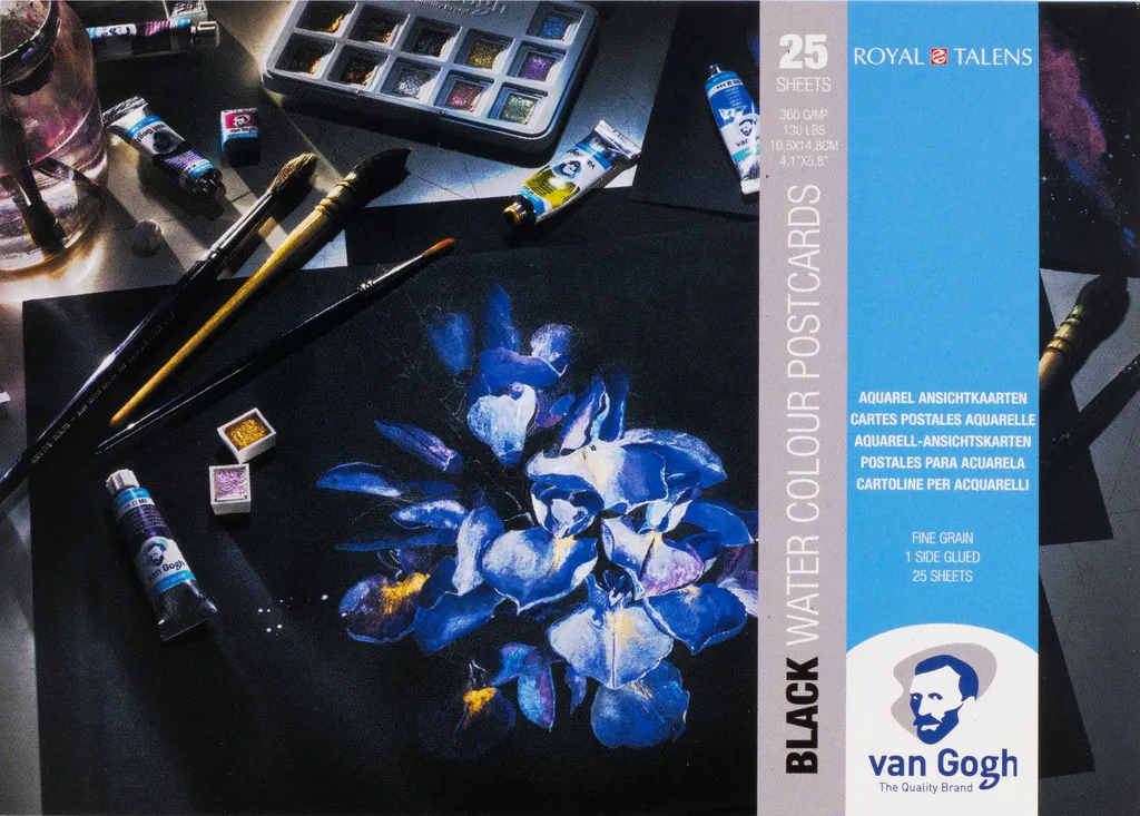 Set 25 Cartoline Nere Van Gogh Acquerello 360g - Idea Regalo Artista