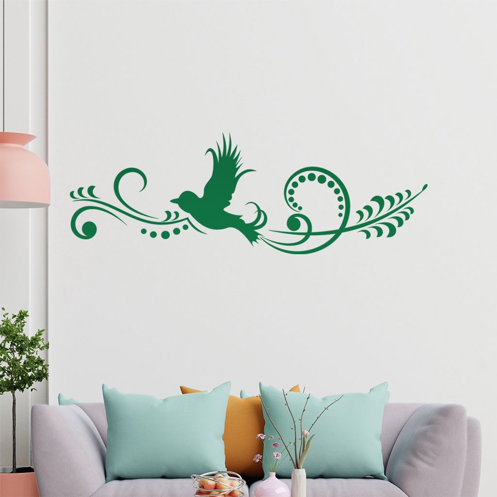 Schöner Vogel - Blüte - Punkte Wandtattoo in 6 Größen - Wandaufkleber Wall Sticker - Dekoration, Küche, Wohnzimmer, Schlafzimmer, Badezimmer