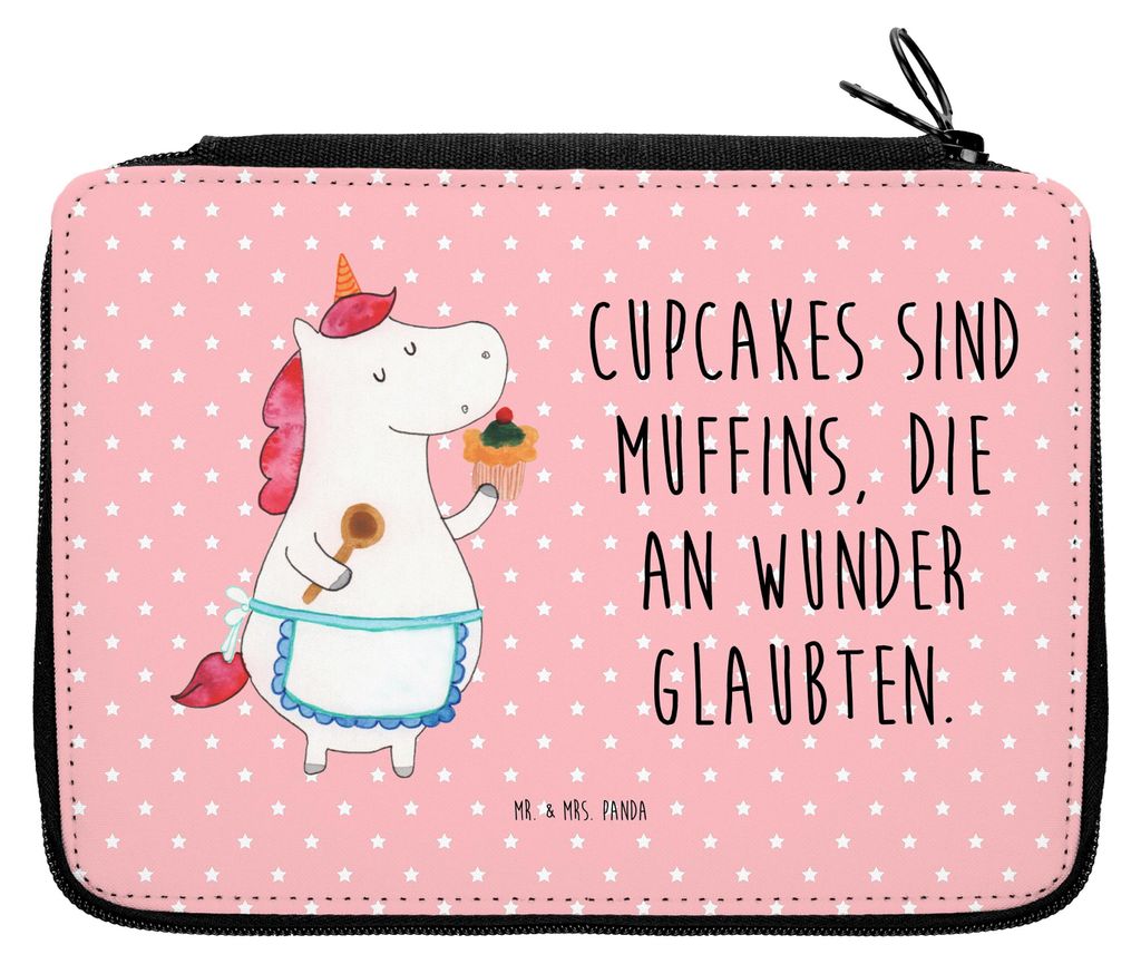 Mr. & Mrs. Panda Federmappe Einhorn Küche - Rot Pastell - Geschenk, Federtasche, Einhörner, Federmäppchen, Mäppchen, Muffin, Unicorn, Etui, Sch...