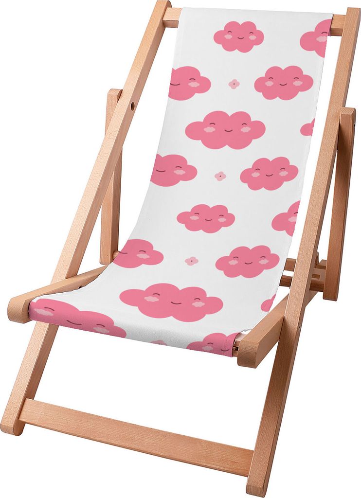 Dreamroots Kinder Liegestuhl klappbar Holz bis zu 130 kg, Sonnenliege klappbar mit 3-stufiger Neigungsregulierung der Rückenlehne, Cloudy Sunny