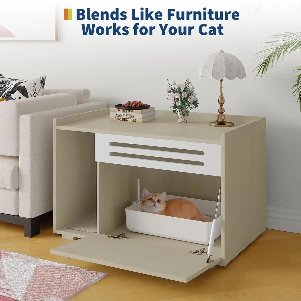 Table d'appoint pour salon avec cache-litière chat intégré en bois