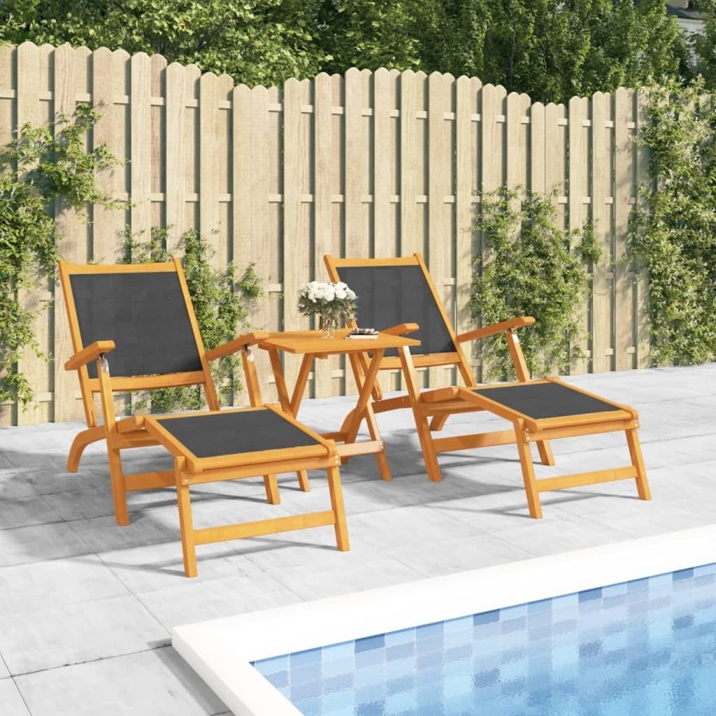 "2026 Promotion" Sonnenliege 1 Person, Garten-Liegestühle, mit Tisch Massivholz Akazie und Textilene - Liegestuhl CC5638