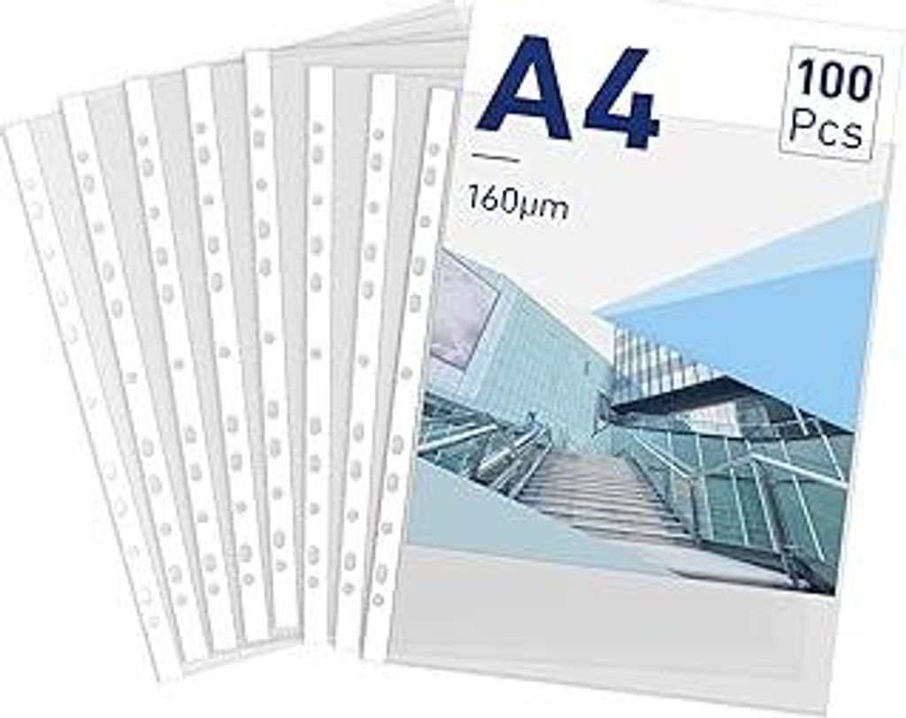 NOTEZMATE 100 Stück Klarsichthüllen A4 Glasklar, Extra Stark 160μ Prospekthüllen, DIN A4 Klarsichtfolien, Gelochte Plastikhüllen mit Öffnung ...