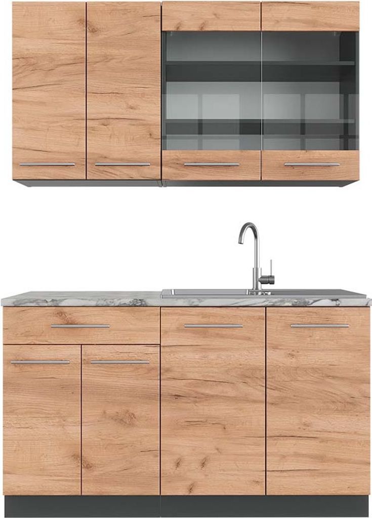 Singleküche Vicco Fame-Line Goldkraft Eiche/Anthrazit 140 cm , AP Marmor, Model 42167