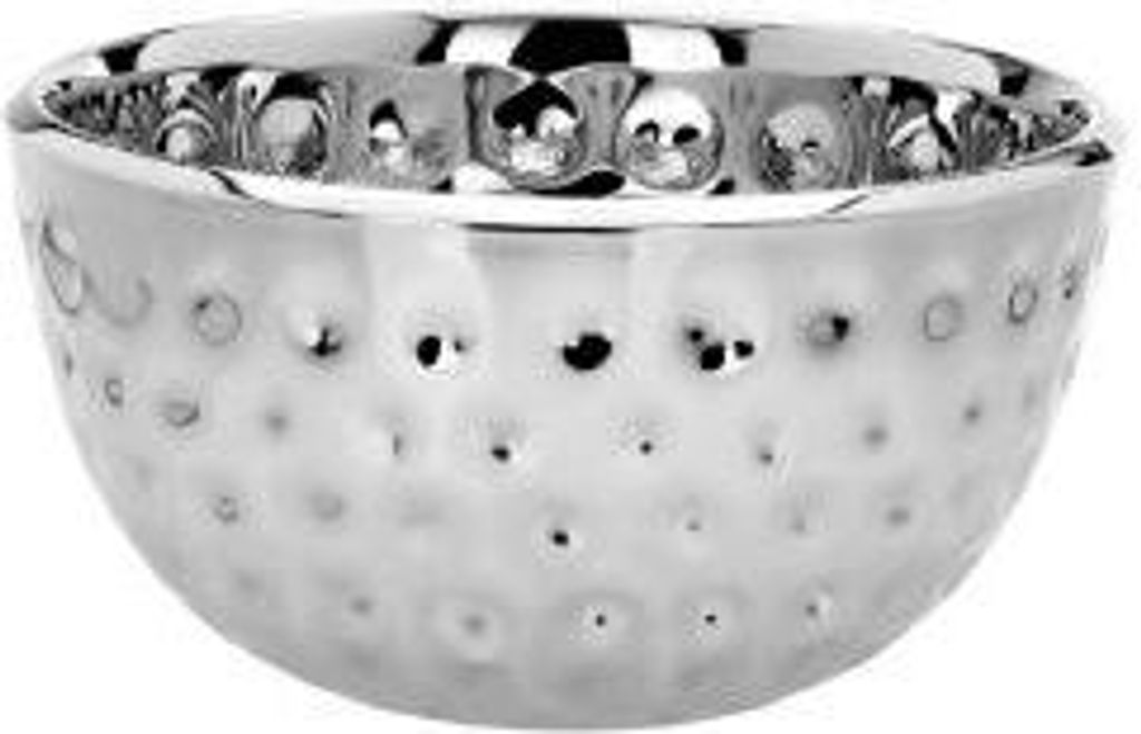 Edelstahl Schale rund und tief 30 cm, Schale in aufwendiger Hammerschlag-Optik