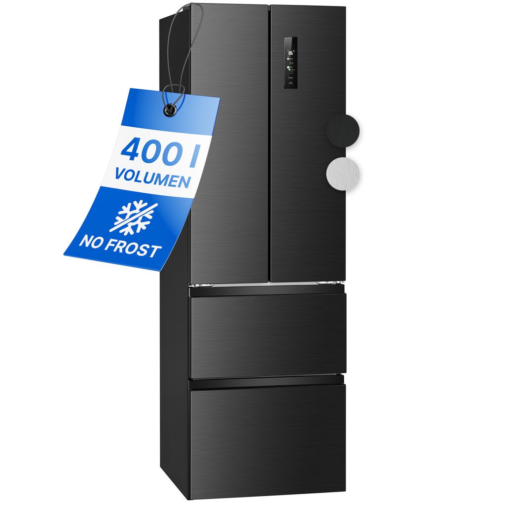 Bomann French Door Kühlschrank No Frost | Total No Frost | 400 Liter | mit Gefrierfach | Side by Side mit MultiAirflow-System | KG 7354 schwarz-...