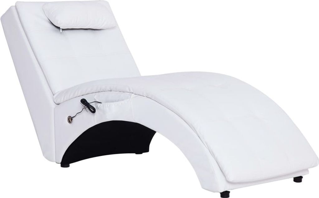 Massage Chaiselongue mit Kissen Weiß Kunstleder