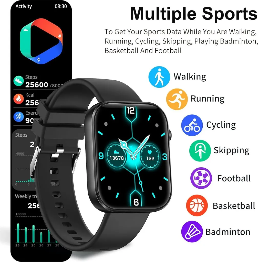 Smartwatch da uomo (ricevere/fare chiamate) impermeabile con altoparlante/microfono, chiamata Bluetooth da 1,8 pollici, cardiofrequenzimetro/pressione sanguigna, IOS Android - 3