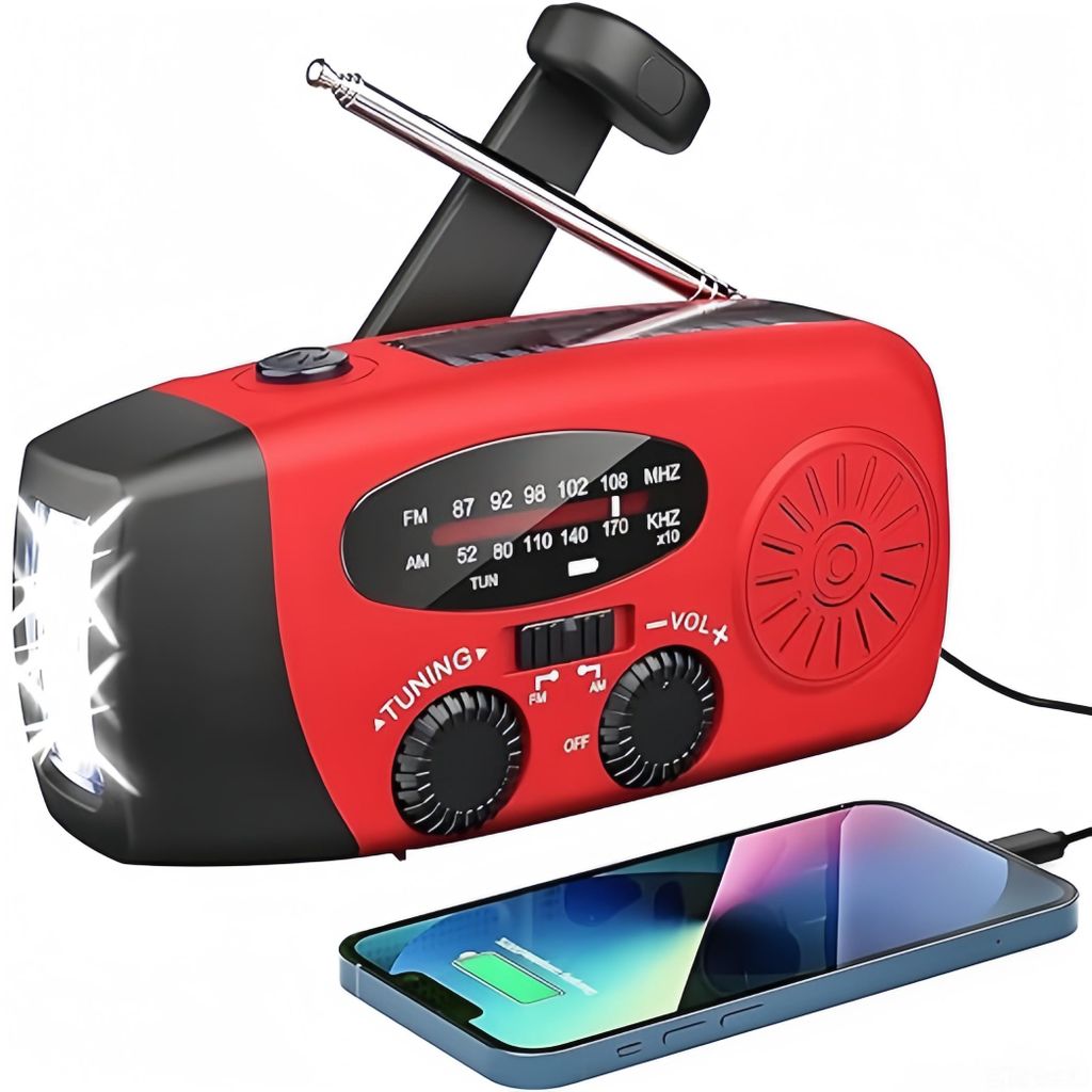 Notfall-Solarradio,Selbstbetriebenes Kurbelradio mit LED-Taschenlampe, SOS-Alarm,AM/FM Wetter Wind Up Radio mit 2000mAh Akku für Notladung von Phone