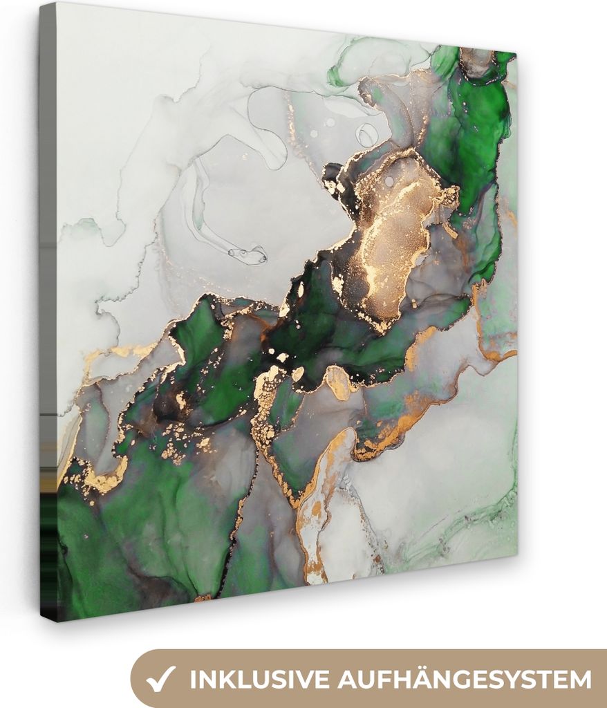 MuchoWow - Leinwandbilder - Marmor - Gold - Grün - Luxus, Wandbild, Wanddeko Bilder Wohnzimmer, 20x20 cm