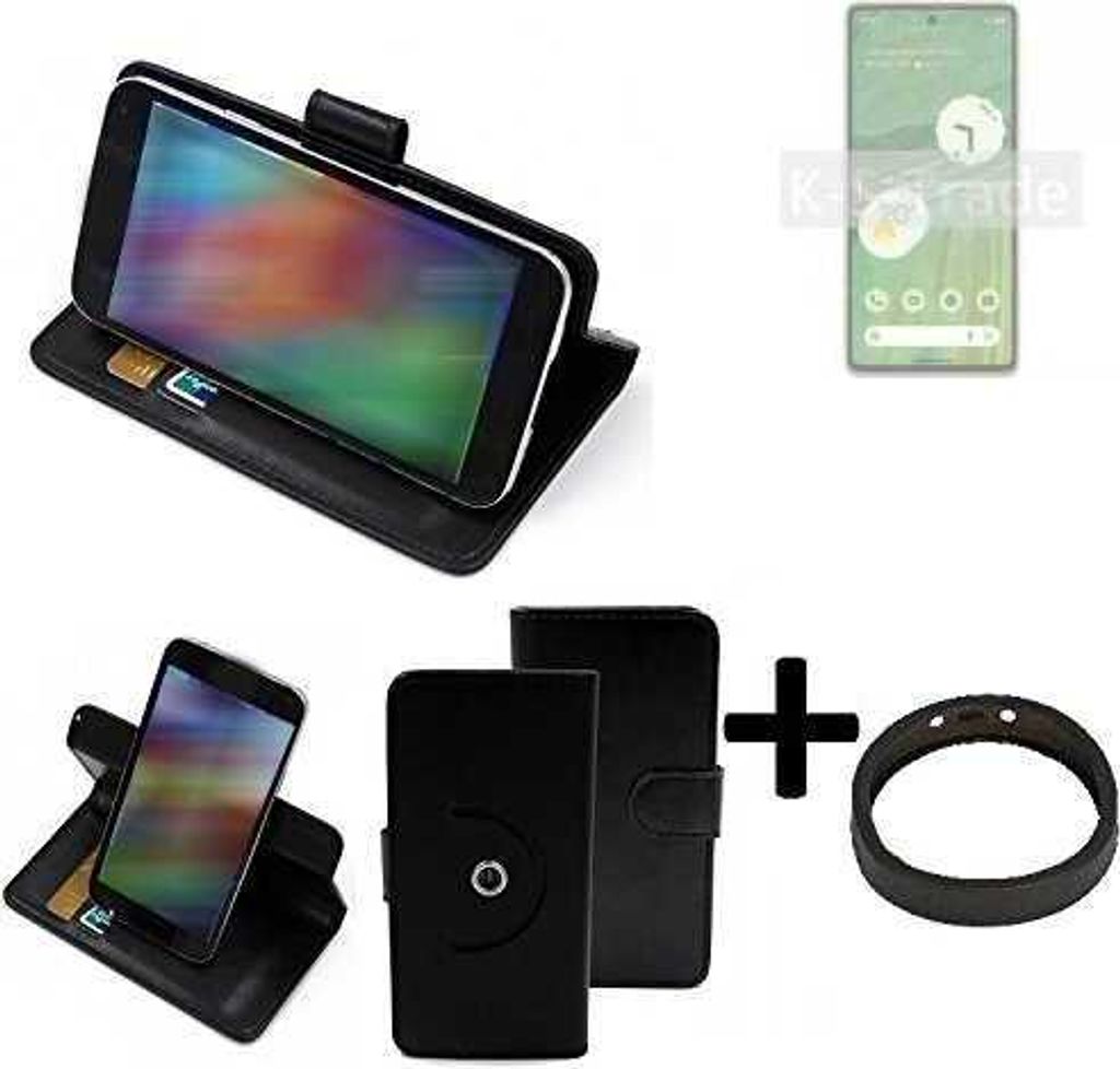 K-S-Trade Case Schutz Hülle kompatibel mit Google Pixel 7 + Bumper Handy Hülle Flipcase Smartphone Cover Handy Schutz Tasche Walletcase schwarz