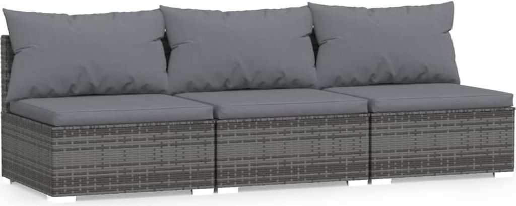 vidaXL 3-Sitzer-Sofa mit Kissen Grau Poly Rattan