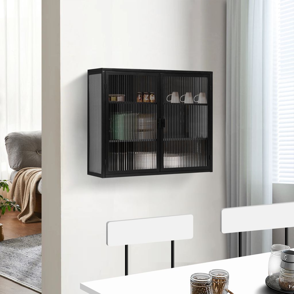 MODFU Wandschrank Hängeschrank mit 3-stufiger Aufbewahrung,Badschrank,70cm Sideboard mit Glastüren,Buffetschrank für Wohnzimmer und Badezimmer,S...