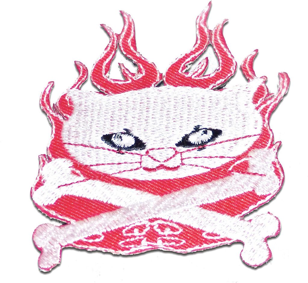 Katze Knochen - Aufnäher, Bügelbild, Aufbügler, Applikationen, Patches, Flicken, Zum Aufbügeln, Größe: 6,5 x 7,5