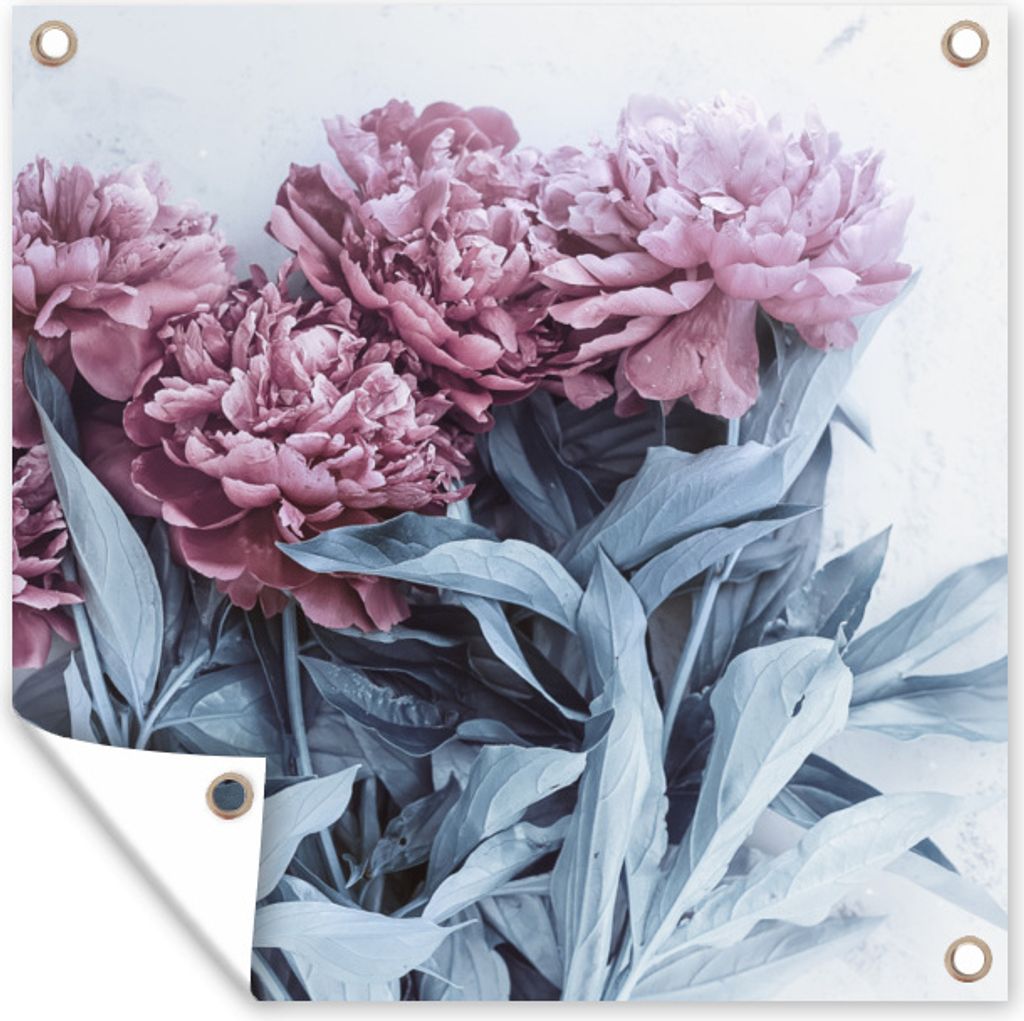MuchoWow 100x100 cm Outdoor-Poster Gartendeko Sichtschutz Garten Poster für den Garten Rosa Pfingstrosen auf Marmor
