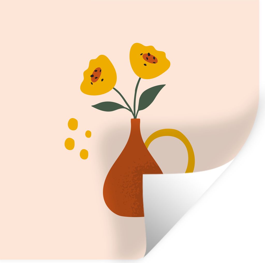 MuchoWow Wandtattoo Wandsticker Wandaufkleber Vase - Blumen - Pastell 50x50 cm Selbstklebend und Repositionierbar - Selbstklebend - Fototapeten