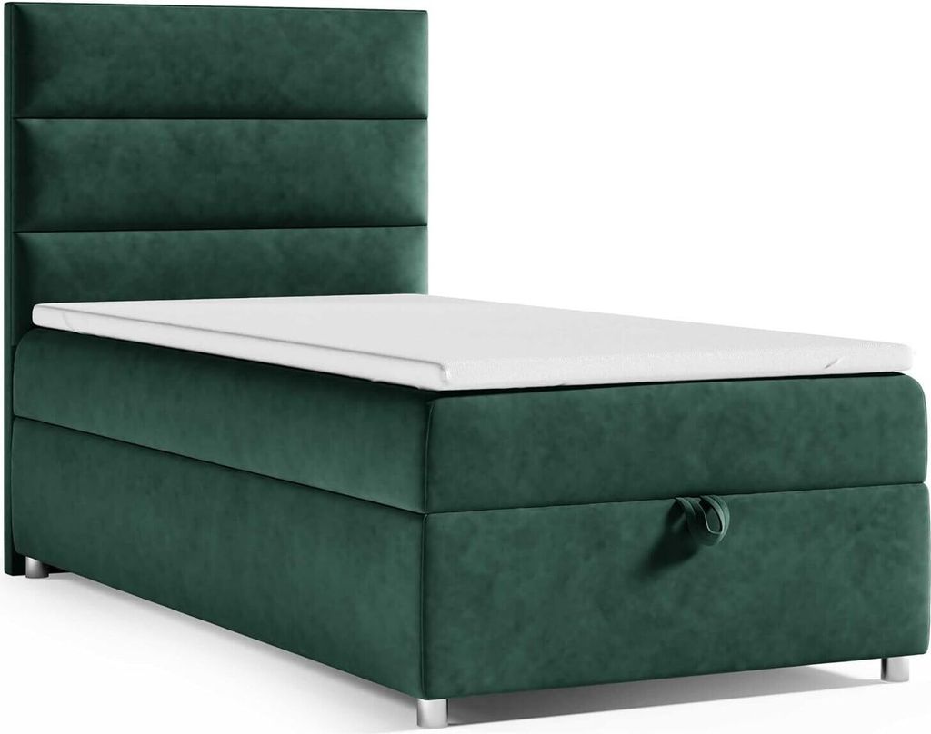 Boxspringbett mit Bettkasten Trinity K-4 SINGLE Bonellfederkern inkl. Topper, mit Lieferung, Aufbau & Entsorgung 90x200-GRUN