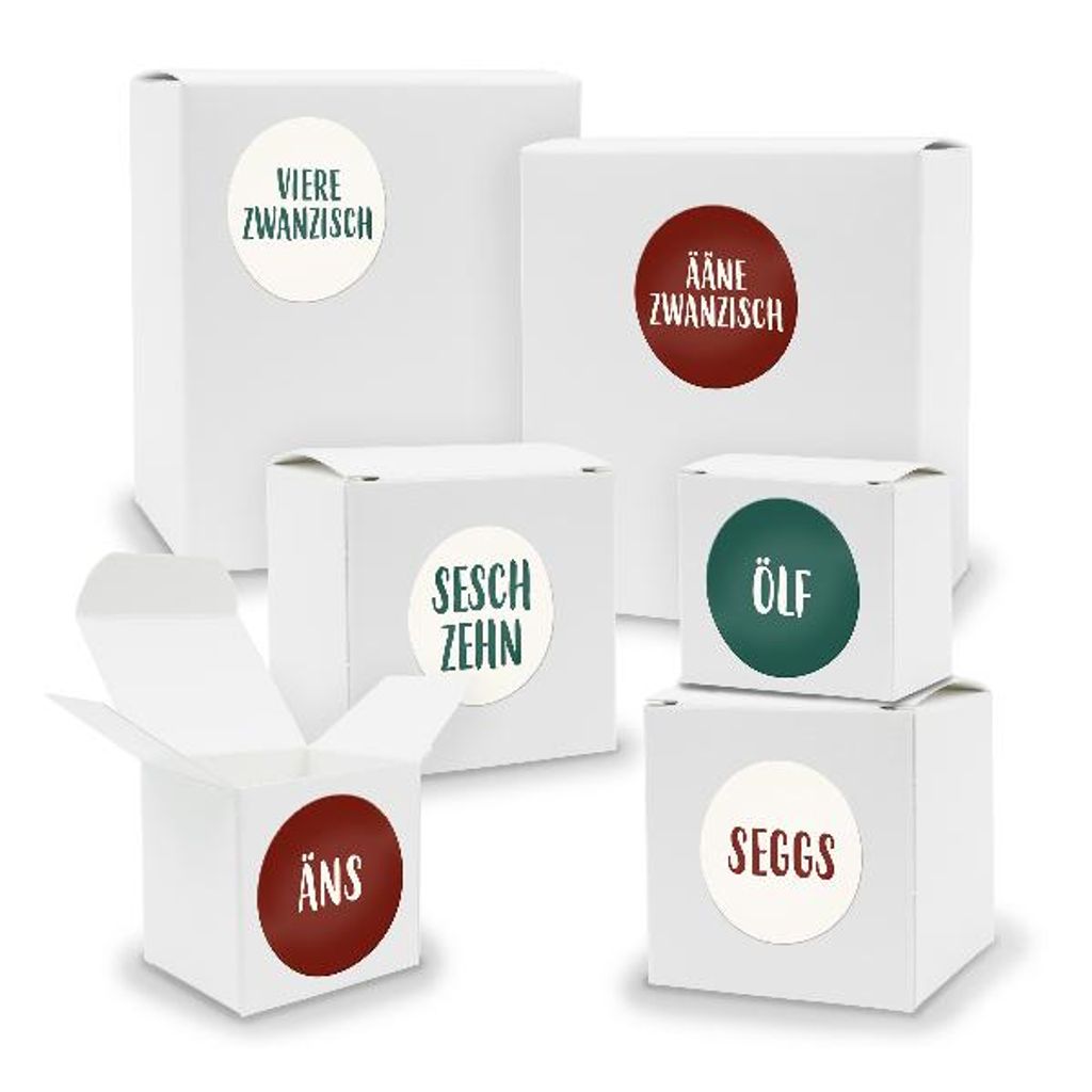 Adventskalender zum Füllen 24x Quader Würfel gemischt WEISS + Sticker (V01 Z27)