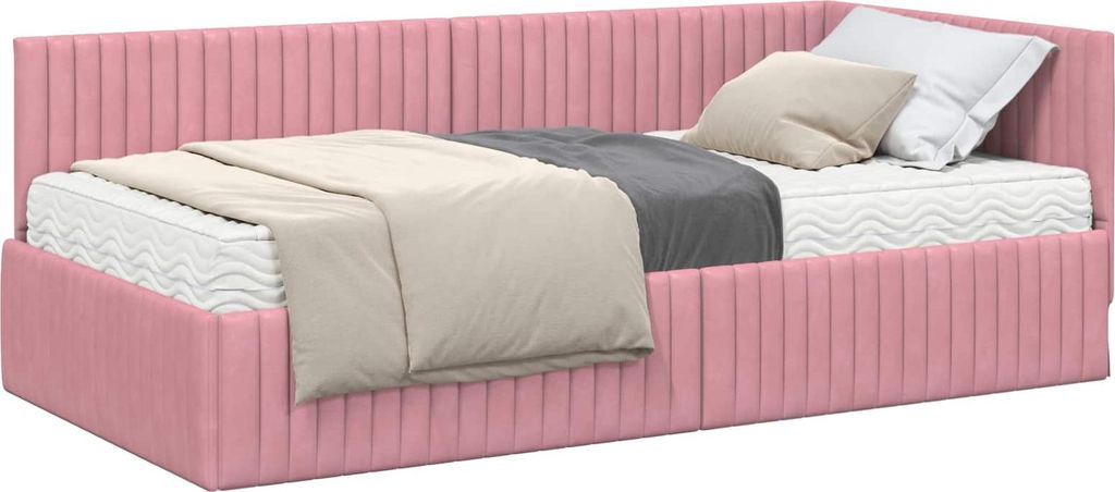 Eckbettgestell mit Matratze mit Kopfteil 2 pcs Grau Samt