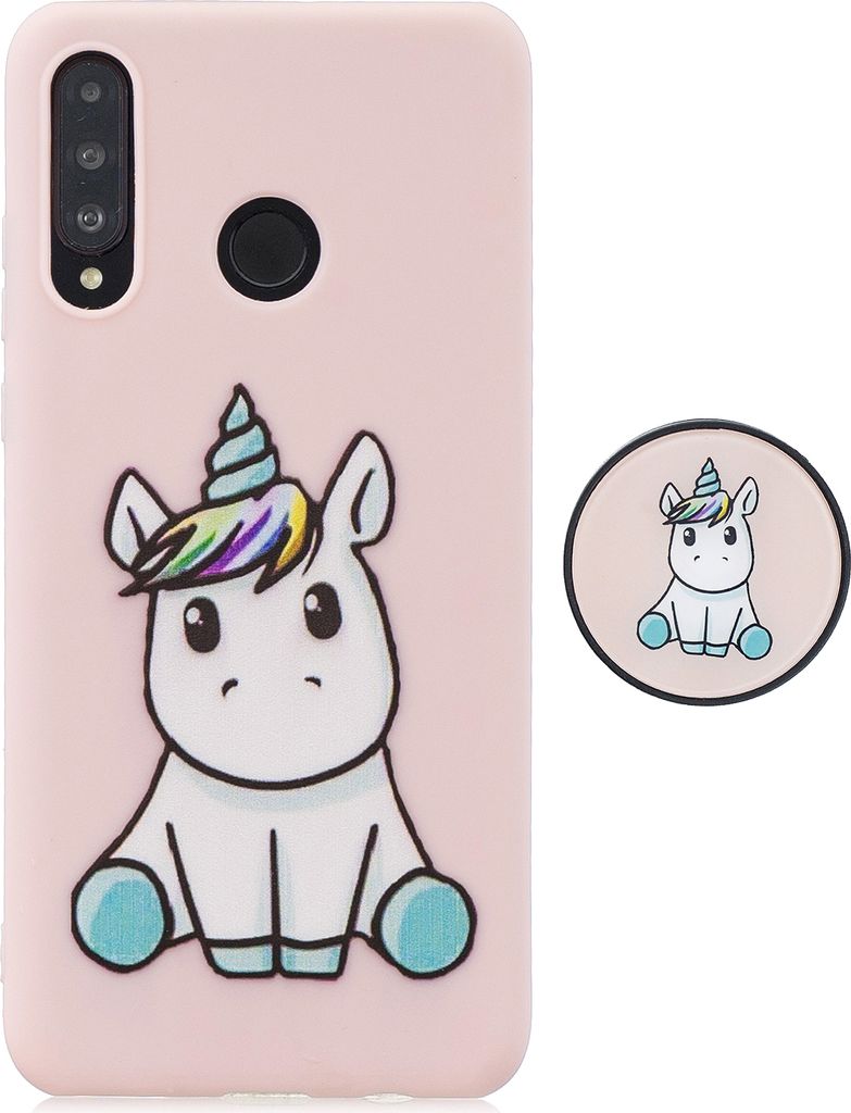 Für HUAWEI P30 lite Cute Cartoon Handy-Gehäuse Ultra Dünne leichte weiche TPU reine Farbabdeckung mit passender Muster verstellbare Halterung 6