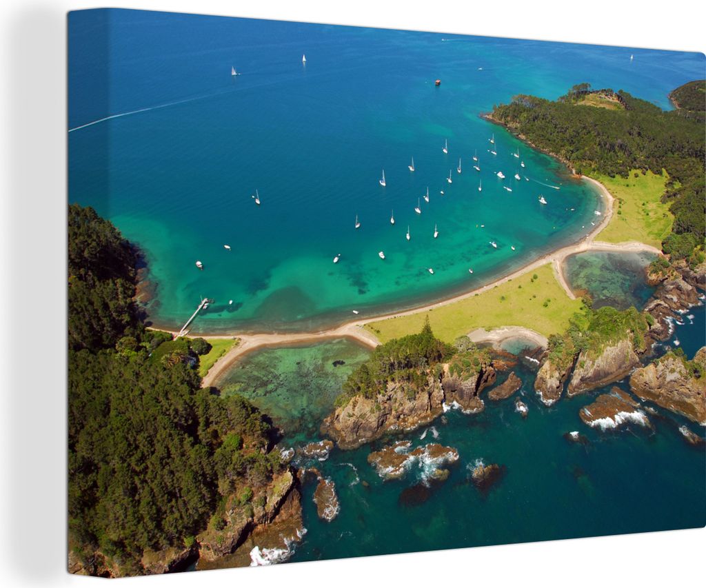 OneMillionCanvasses - Leinwandbilder - 140x90 cm, Klares Wasser in der Bay of Islands in Neuseeland, Wandbilder Kunstdruck Wanddekoration - Foto ...