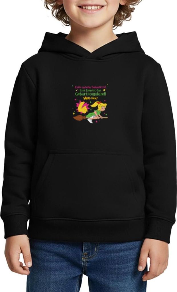 Spreadshirt Bibi Blocksberg Geburtstagsdesign 4 Jahre Kinder Premium Hoodie, 146/152 (10 Jahre), Schwarz