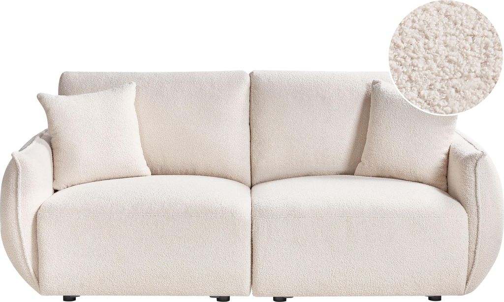 BELIANI 2-Sitzer Sofa Cremeweiß Bouclé Gepolstert mit Losen Rückenkissen Schmale Armlehnen Modular Modernes Design Wohnzimmer Modulsofa Polstersofa