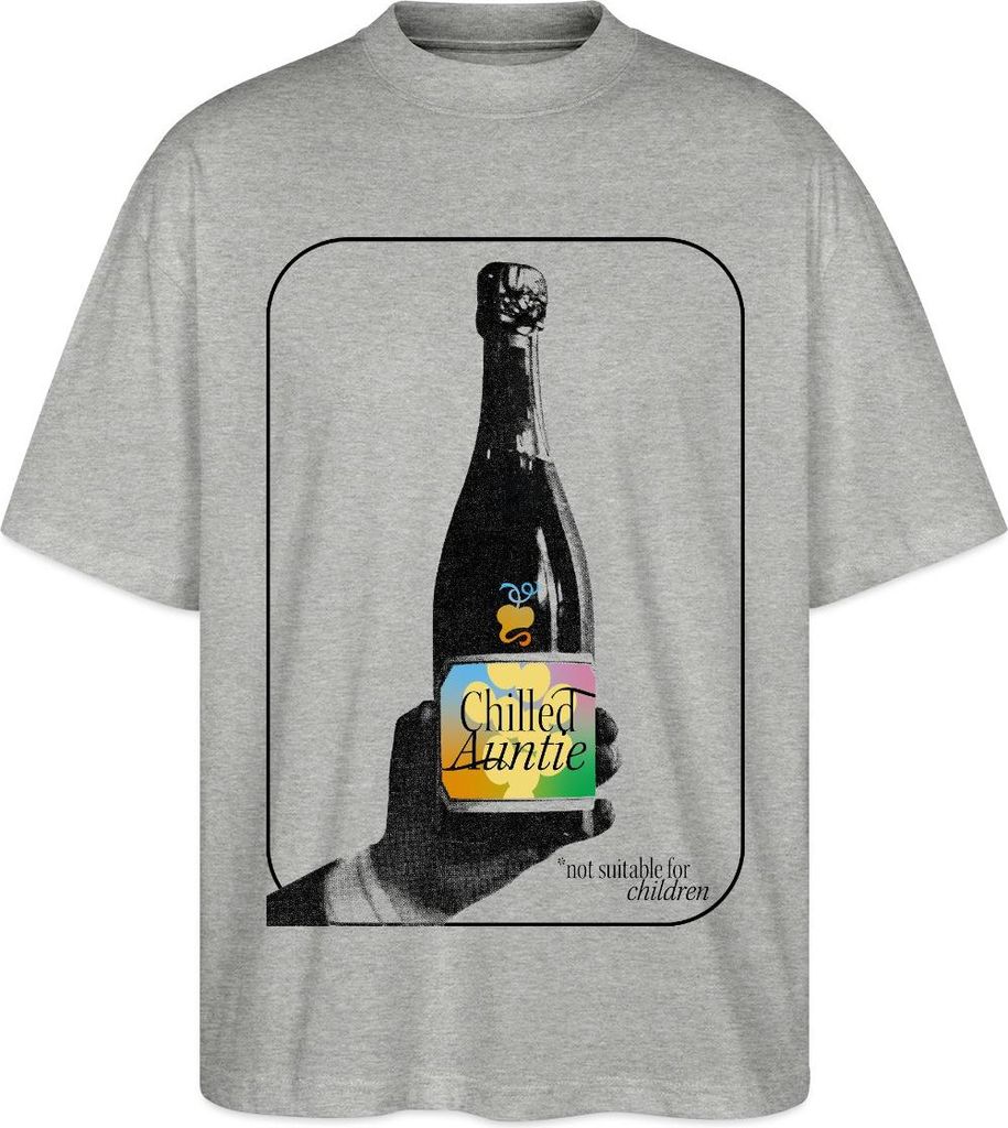 Spreadshirt Chilled Auntie Pop-Art Bottle Oversize Uni T-Shirt, M, Grau meliert