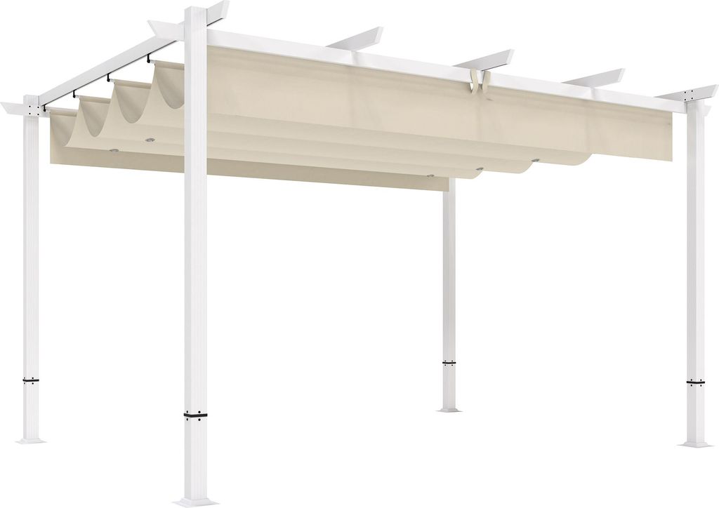 Pergola 3 x 4 m Terrassenüberdachung mit Schiebedach, magnetische Verschlüsse, UV30+ Beige
