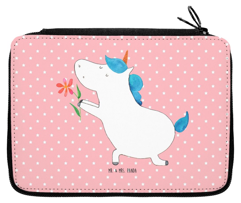 Mr. & Mrs. Panda Schlampermäppchen Einhorn Blume - Rot Pastell - Geschenk, Liebe, Einhörner, Schuletui, Unicorn, Schulmäppchen, Stiftetasche, An...