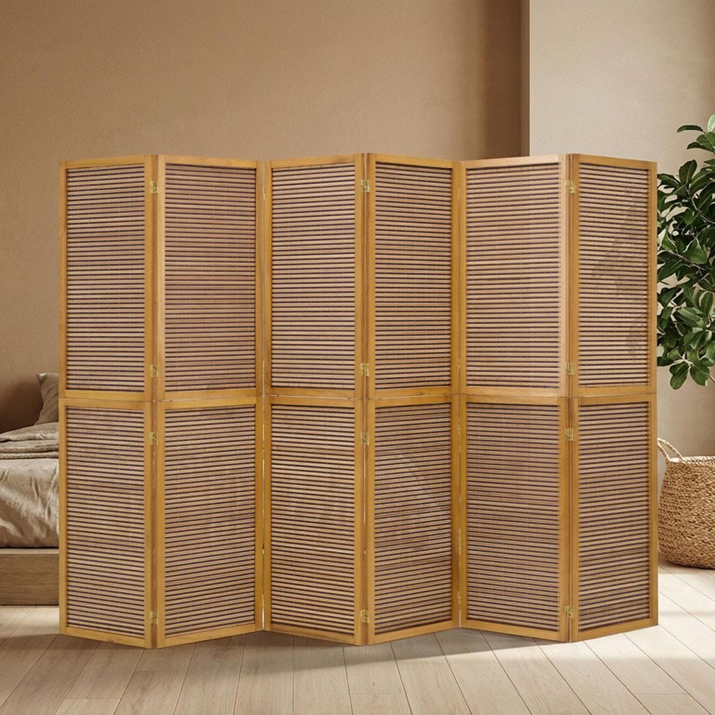 Homestyle4u Screen room divider 6 kusov drevo bambus hnedá Obrázok produktu 