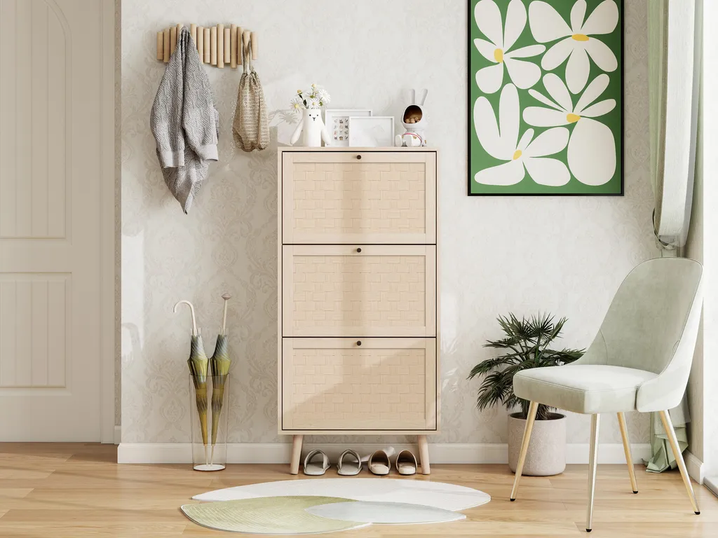 Scarpiera Sweiko Slim 60x24x121: Mobile Ingresso Boho in Legno Naturale