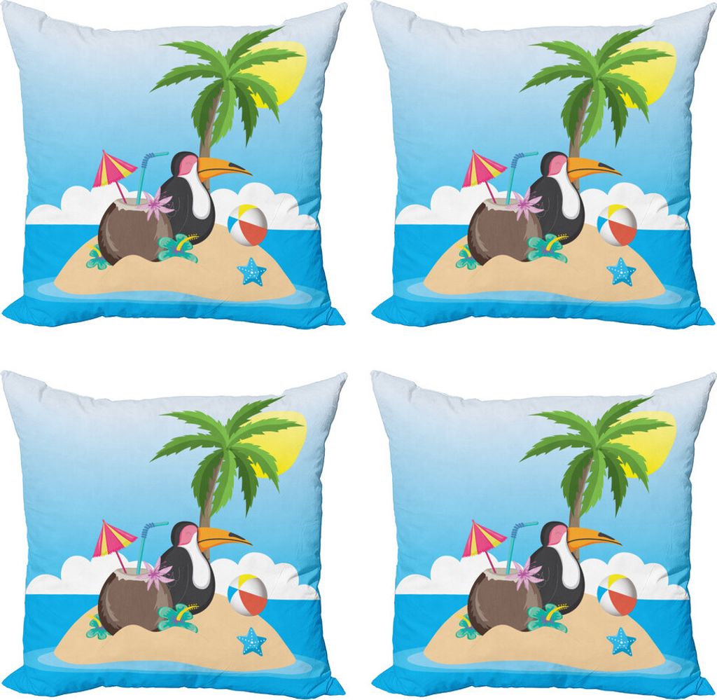 ABAKUHAUS Grafik-Strand Kissenbezug Set (4 Stück), Tropic-lustige Karikatur, Moderner Doppelseitiger Digitaldruck, 45 cm x 45 cm, Mehrfarbig
