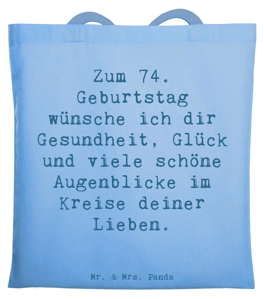 Mr. & Mrs. Panda Einkaufstasche Spruch 74. Geburtstag - Sky Blue - Geschenk, Alter, Jutebeutel, Tragetasche, Tasche, Schultasche, Geburtstagsfeier,...