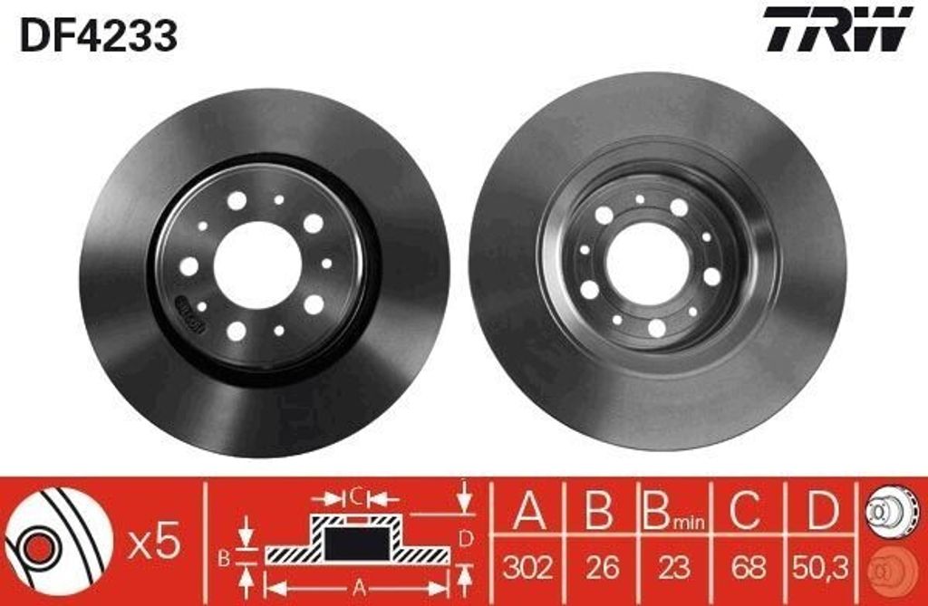 TRW DF4233 Bremsscheibe OE 272276 kompatibel mit 850, C70, S70, V70, XC70